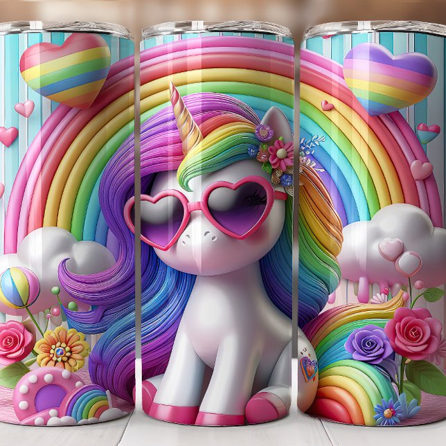 Niedlich 3D-Regenbogen-Einhorn-Tumbler | Farbenfro Thermosbecher (Von Creator hochgeladen)