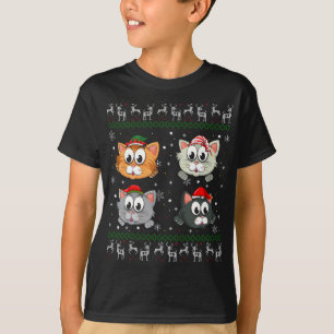 Niedlich 4 Cat hässlich Vintage Weihnachtsjama T-Shirt