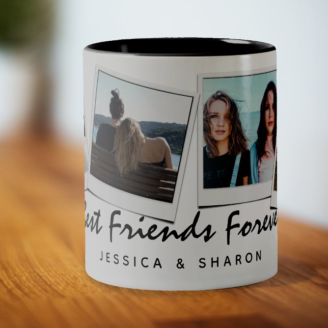 Niedlich 4 Foto Beste Freunde für immer und Name Zweifarbige Tasse (Von Creator hochgeladen)