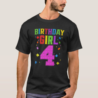Niedlich 4. Geburtstag 4 Jahre Altes Gebäude Mädch T-Shirt