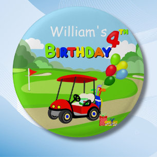 Niedlich 4. Geburtstag Red Golf Cart Boy's Button