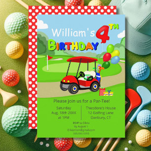 Niedlich 4. Geburtstag Red Golf Cart Boy's Einladung