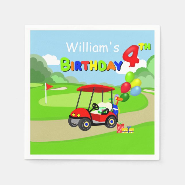 Niedlich 4. Geburtstag Red Golf Cart Boy's Serviette (Vorderseite)
