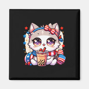 Niedlich 4. Juli Cat Shirt Girls Kawaii Anime Boby Magnet