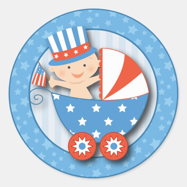 Niedlich 4. Juli Patriotic Baby Boy Baby Shower Runder Aufkleber (Vorderseite)