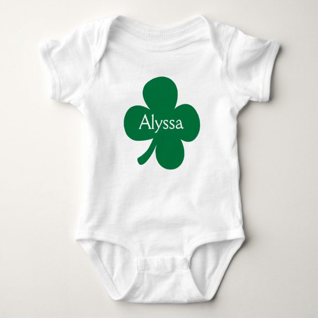 Niedlich 4 Leaf Cloud Personalisiert St Patricks D Baby Strampler (Vorderseite)