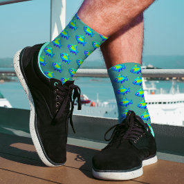 Niedlich 8 Bit Pixel Art Fish Aquamarin grünes Mus Socken
