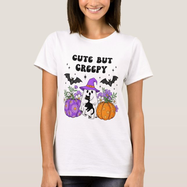 Niedlich aber Creepy - Geist mit schwarzer Katze,  T-Shirt (Vorderseite)