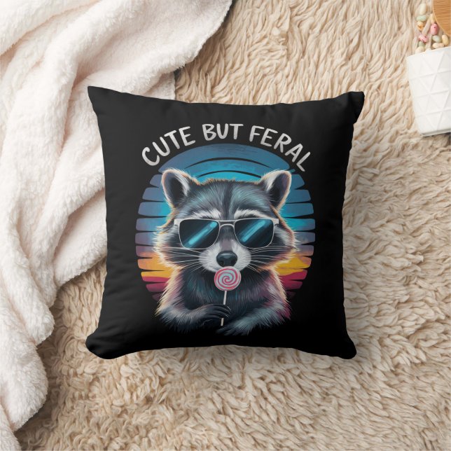 Niedlich aber Feral Funny Raccoon Kissen (Decke)