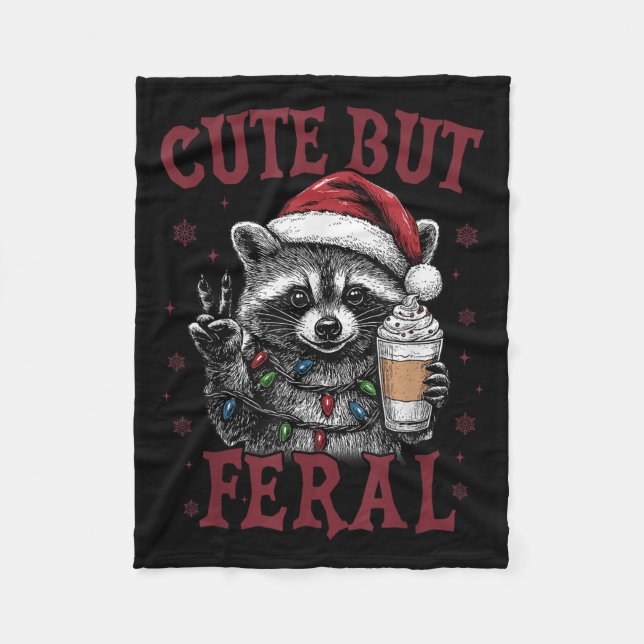Niedlich aber Feral Funny Raccoon Weihnachtsmatte Fleecedecke (Vorderseite)