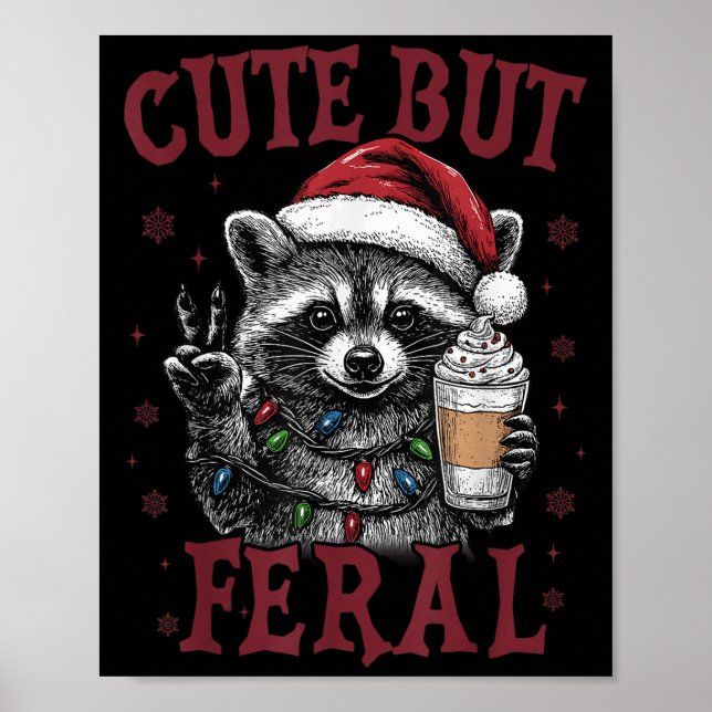 Niedlich aber Feral Funny Raccoon Weihnachtsmatte Poster (Vorne)