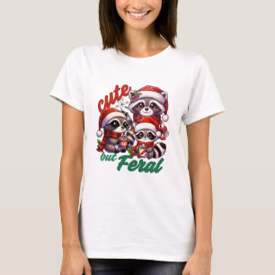 Niedlich aber Feral Raccoon Weihnachten T-Shirt