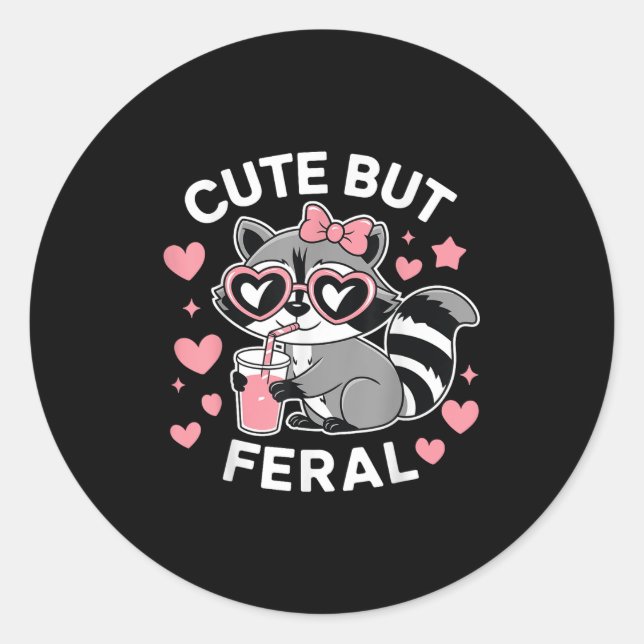 Niedlich, aber Feral Racoon Nk Gles Kindermädchen  Runder Aufkleber (Vorderseite)