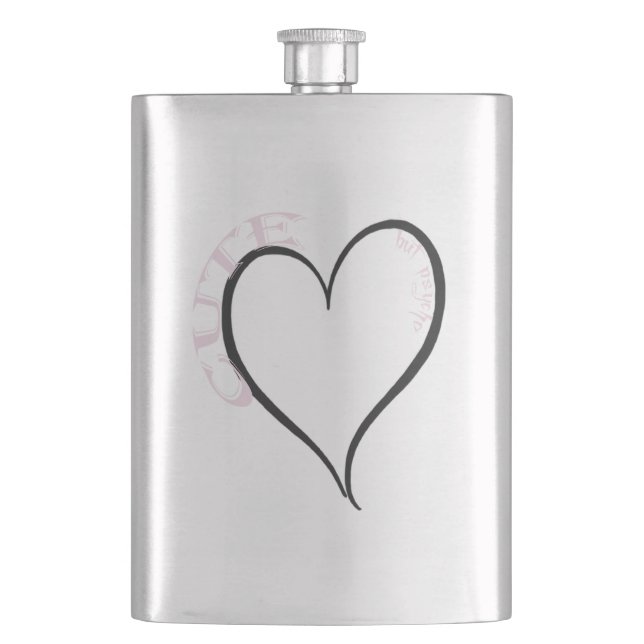 Niedlich, aber Psycho Black Heart Pink Schriftart Flachmann (Vorderseite)