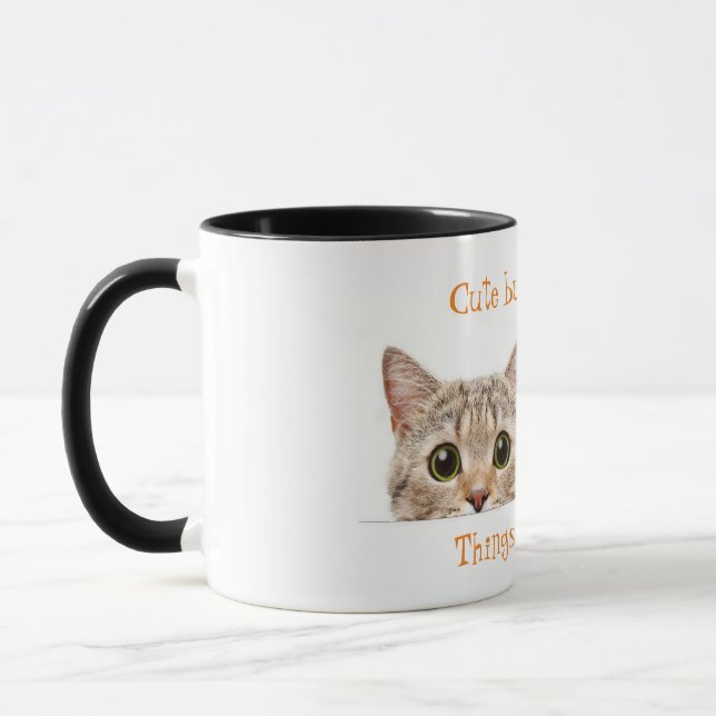 Niedlich aber Psycho Cat 11oz Zwei-Tonen-Kaffee-Ta Tasse (Links)