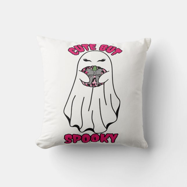 Niedlich, aber Spooky Halloween Ghost Holing a Pum Kissen (Vorderseite)