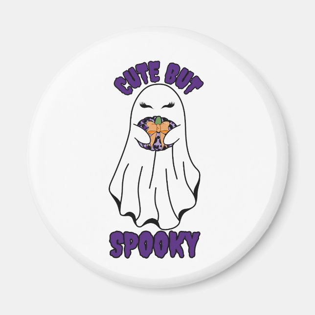Niedlich, aber Spooky Halloween Ghost Holing a Pum Magnet (Vorne)