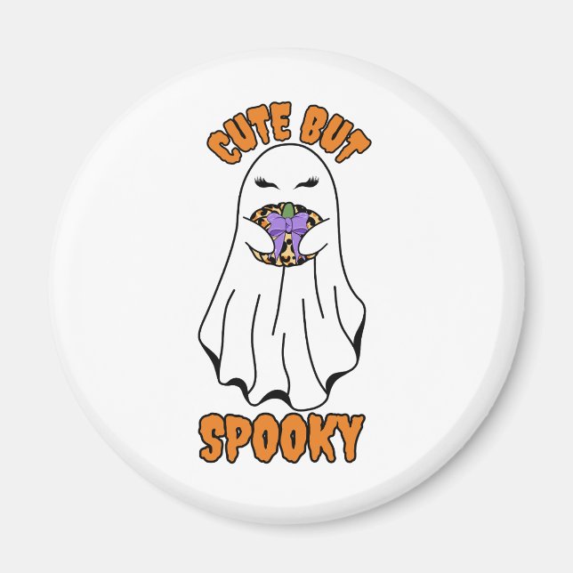 Niedlich, aber Spooky Halloween Ghost Holing a Pum Magnet (Vorne)
