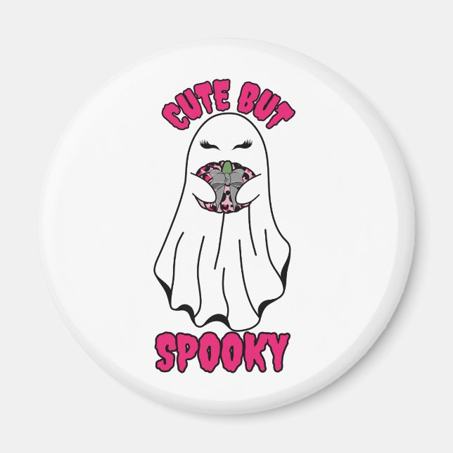 Niedlich, aber Spooky Halloween Ghost Holing a Pum Magnet (Vorne)