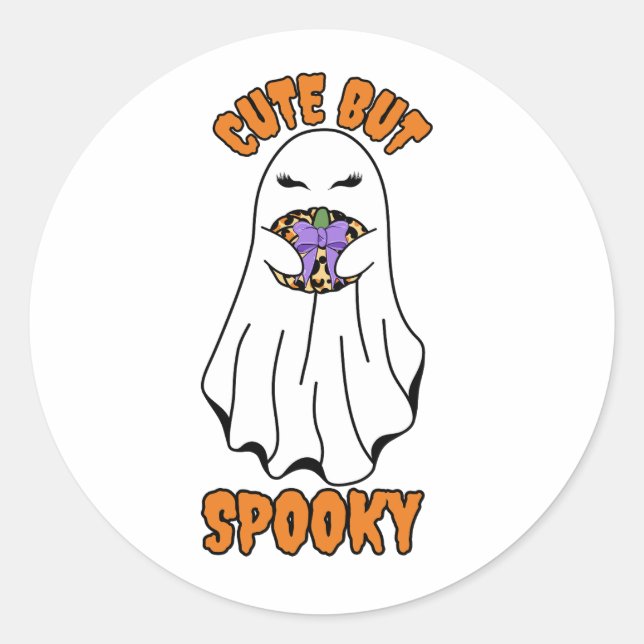 Niedlich, aber Spooky Halloween Ghost Holing a Pum Runder Aufkleber (Vorderseite)