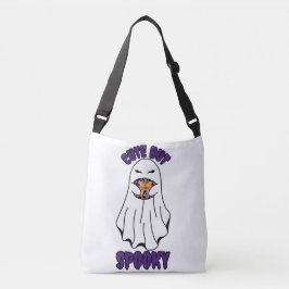 Niedlich, aber Spooky Halloween Ghost Holing a Pum Tragetaschen Mit Langen Trägern