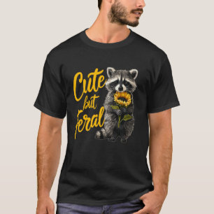 Niedlich aber wild lustiger Waschbär Sonnenblume T T-Shirt