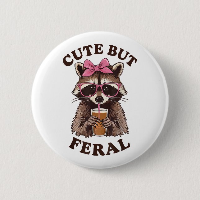 Niedlich, aber wilde, lustige Racoon mit Gles Klei Button (Vorderseite)