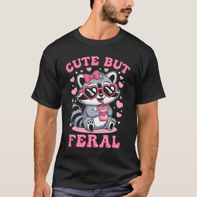 Niedlich, aber wilder, sonniger rosa Racoon mit Br T-Shirt (Vorderseite)