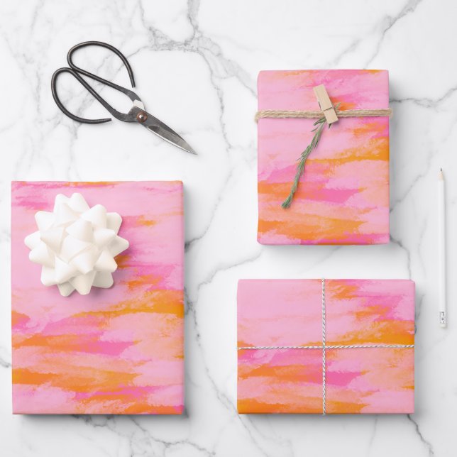Niedlich Abstrakte Farbe Rosa Orange Moderne Geschenkpapier Set (Vorderseite)