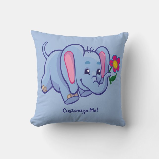 Niedlich & Adorable Baby Elephant Blue Personalisi Kissen (Vorderseite)