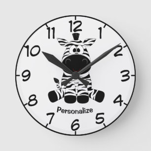 Niedlich & Adorable Baby Zebra Cartoon Schwarz-wei Runde Wanduhr