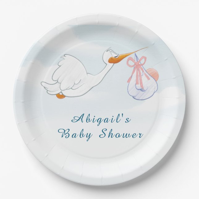 Niedlich Adorable Birds Carry Girls Babydusche Pappteller (Vorderseite)