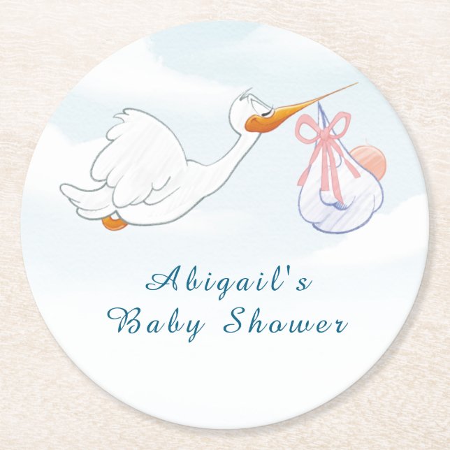 Niedlich Adorable Birds Carry Girls Babydusche Runder Pappuntersetzer (Vorderseite)