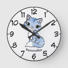 Niedlich & Adorable Blue Kitten Cartoon Persönlich Runde Wanduhr