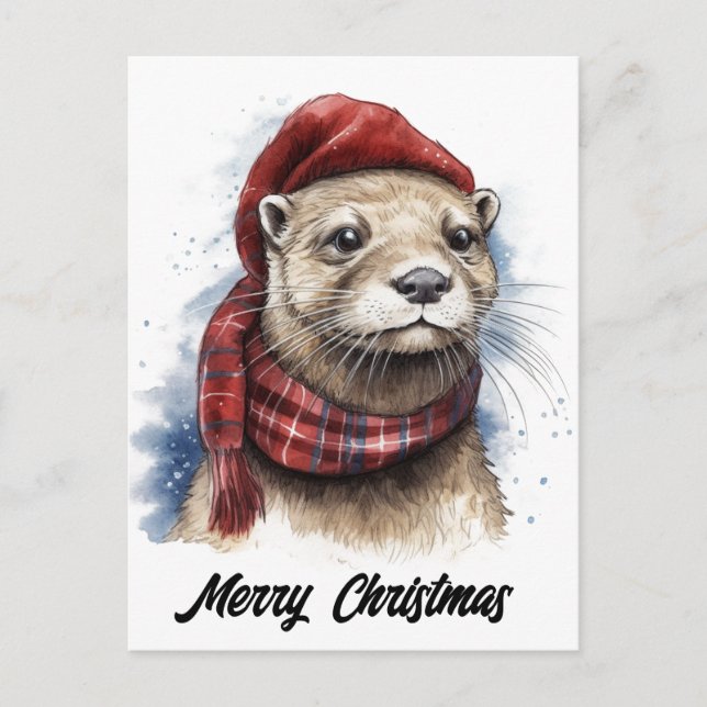 Niedlich Adorable Christmas Otter Feiertagspostkarte (Vorderseite)