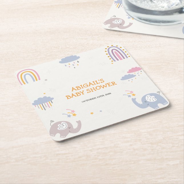 Niedlich Adorable Elephant Rainbow Girls Baby Dusc Rechteckiger Pappuntersetzer (angewinkelt)