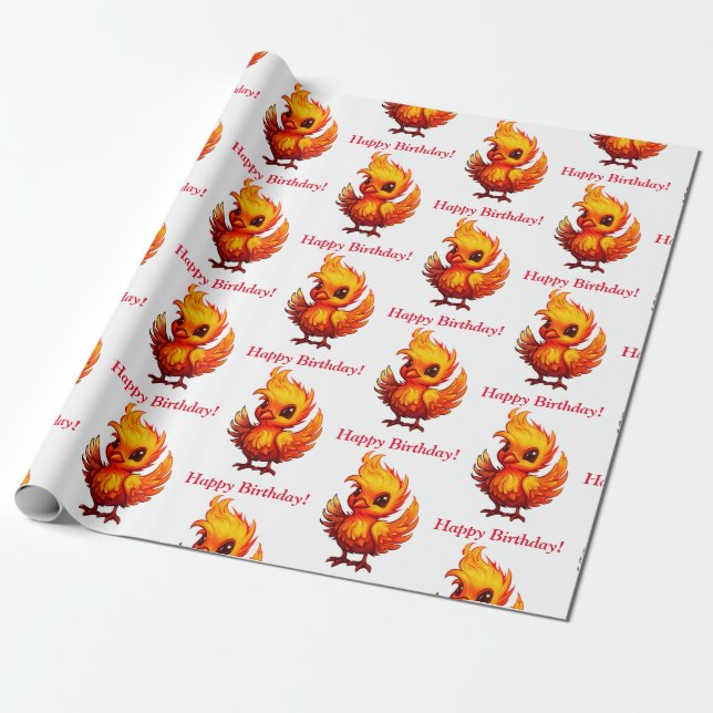 Niedlich Adorable Fiery Cartoon Baby Phoenix Geschenkpapier (Ungerollt)