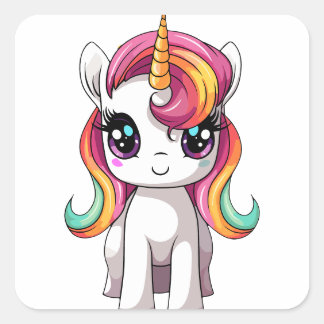 Niedlich Adorable Happy Kawaii Rainbow Unicorn Quadratischer Aufkleber