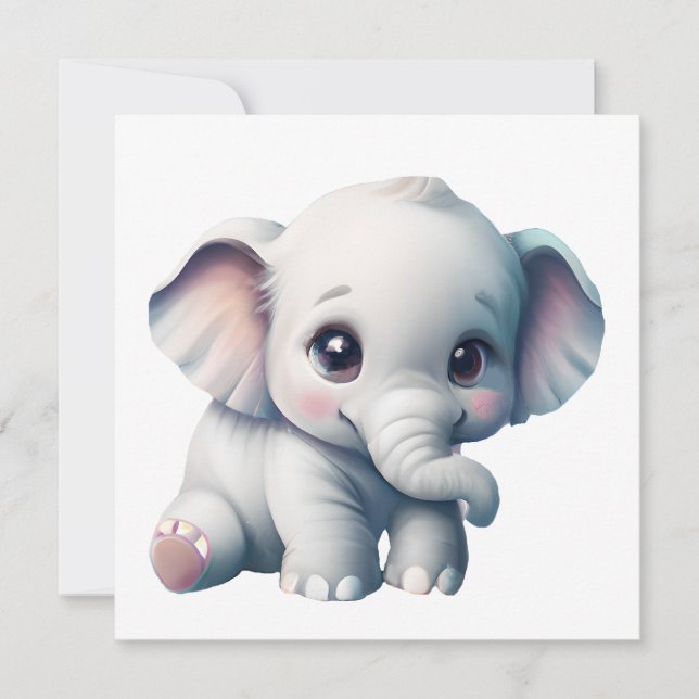 Niedlich Adorable Kawaii Baby Elephant Einladung (Vorderseite)
