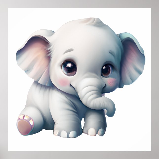 Niedlich Adorable Kawaii Baby Elephant Poster (Vorne)