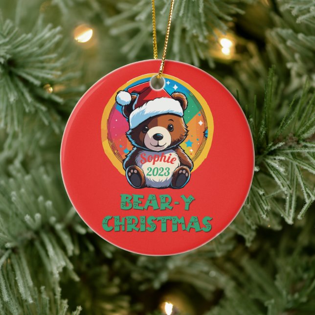 Niedlich Adorable Kawaii Chibi Bär y Weihnachtsbär Keramik Ornament (Baum)