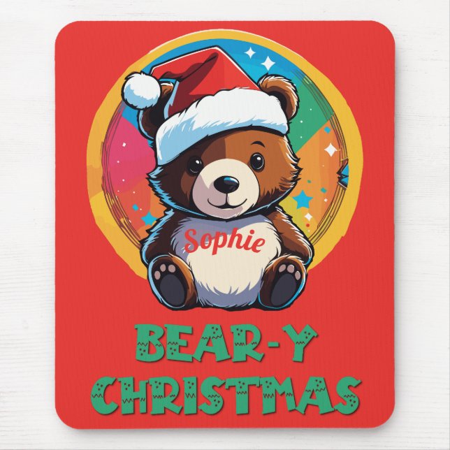 Niedlich Adorable Kawaii Chibi Bär y Weihnachtsbär Mousepad (Vorne)