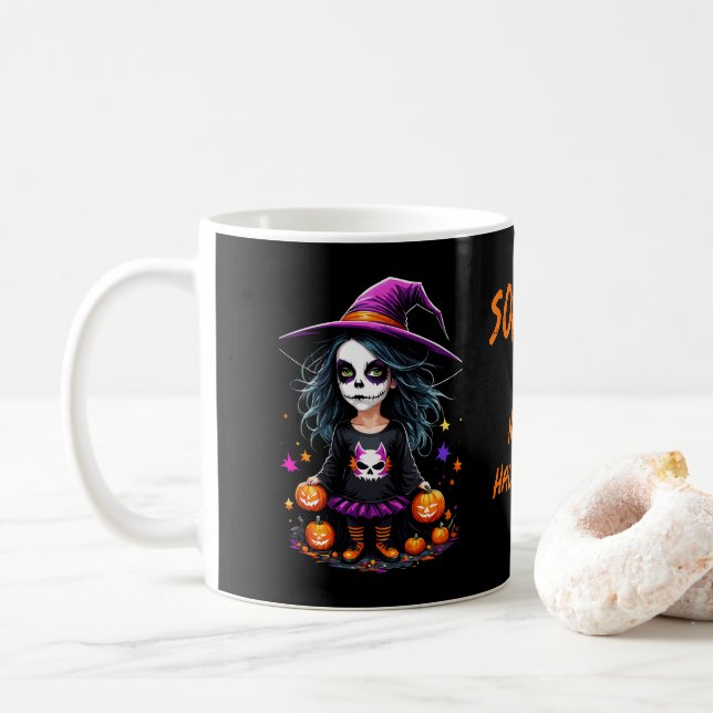Niedlich Adorable Kawaii Halloween Hexe Kaffeetasse (Mit Donut)