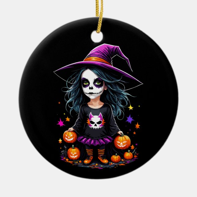 Niedlich Adorable Kawaii Halloween Hexe Keramik Ornament (Vorne)