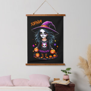 Niedlich Adorable Kawaii Halloween Hexe Wandteppich Mit Holzrahmen