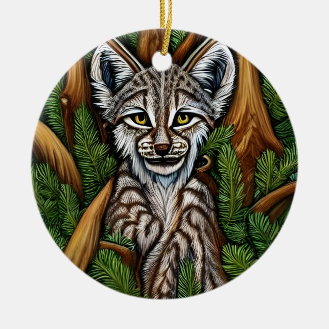Niedlich Adorable Little Lynx Kitten Keramik Ornament (Vorne)