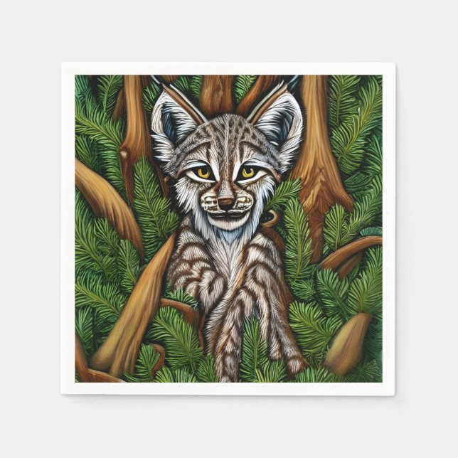 Niedlich Adorable Little Lynx Kitten Serviette (Vorderseite)
