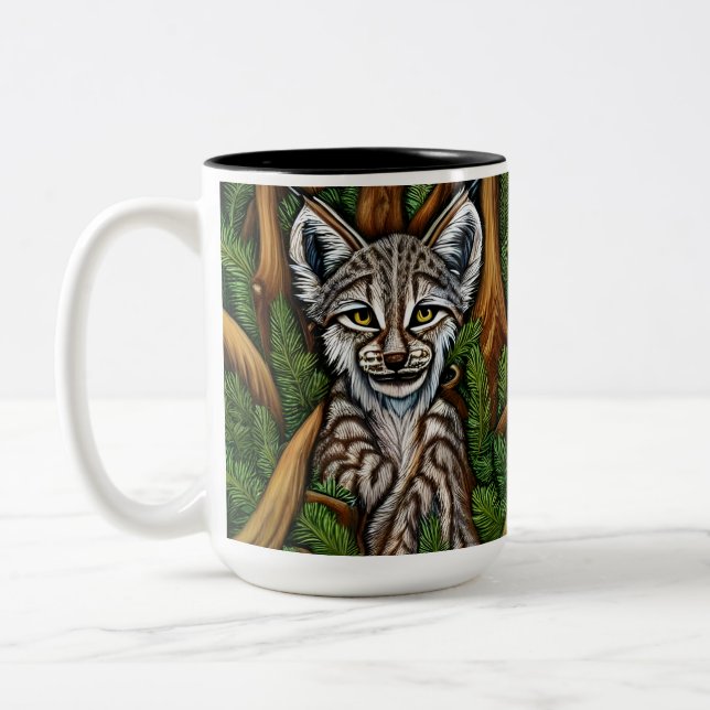 Niedlich Adorable Little Lynx Kitten Zweifarbige Tasse (Links)