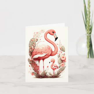 Niedlich Adorable Mother and Baby Flamingo Card Karte