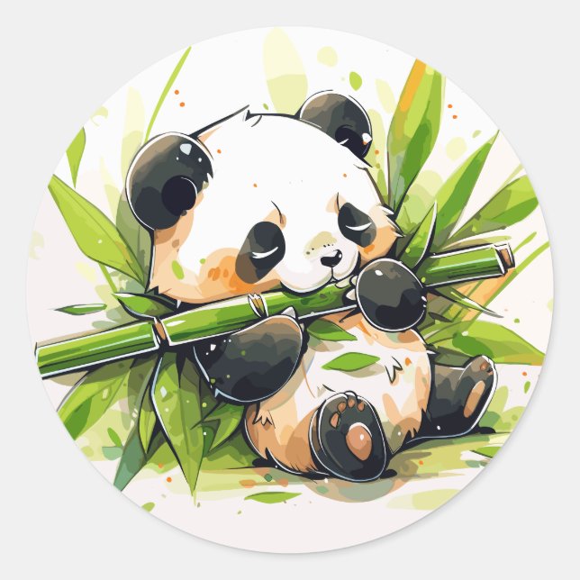 Niedlich Adorable Panda Eating Bamboo Shoots Runder Aufkleber (Vorderseite)